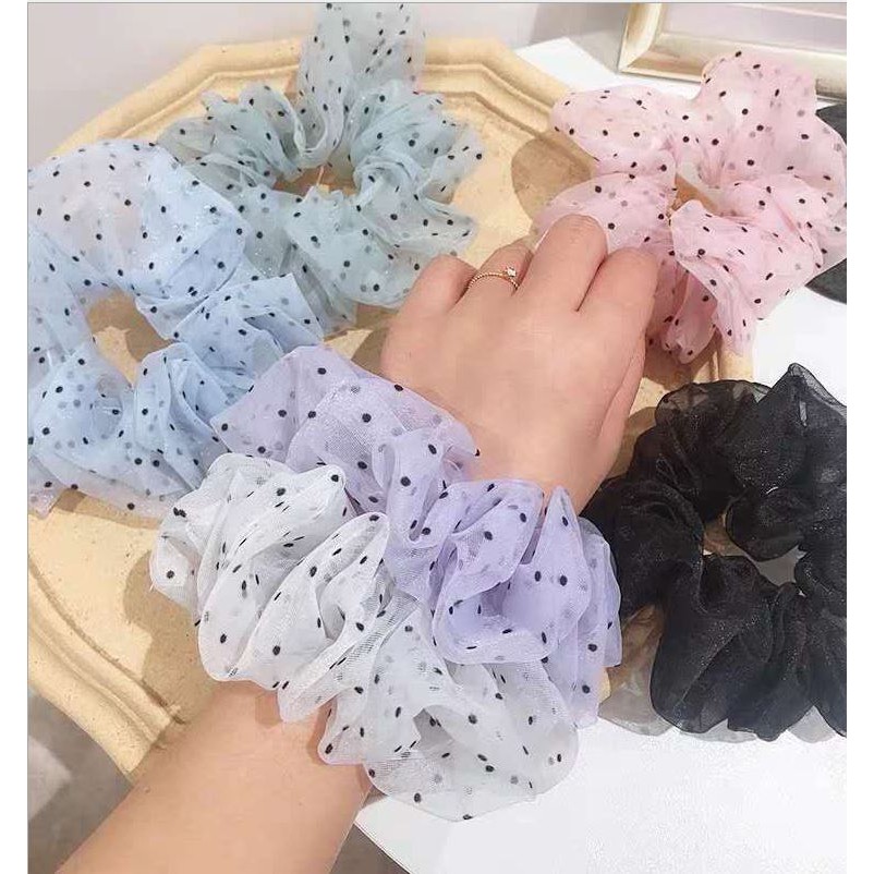 [HCM]Cột (buộc) tóc scrunchies Voan Chấm Bi xinh xắn