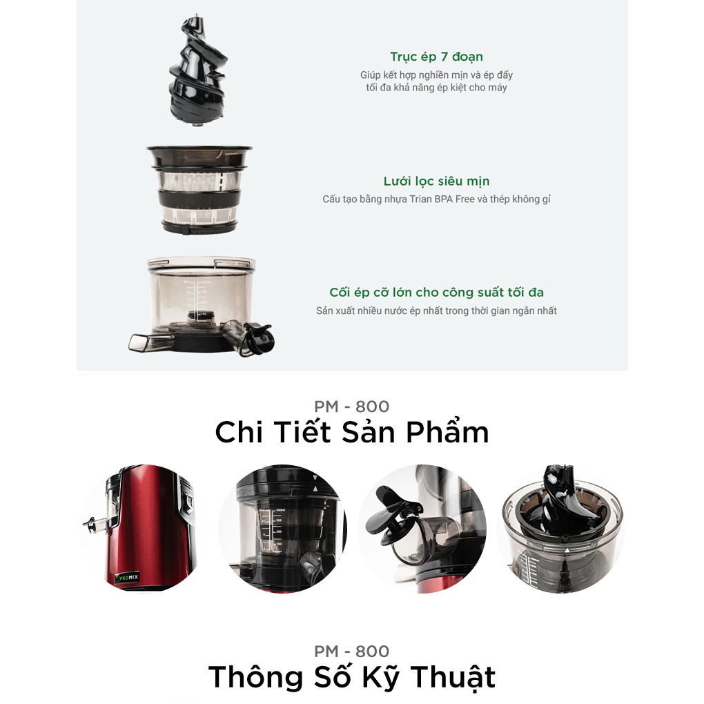 Máy ép hoa quả chậm cao cấp Promix PM-800