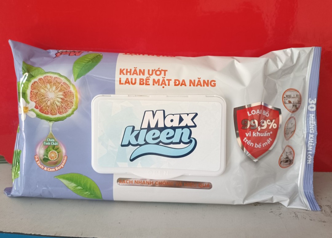 Maxkleen - Khăn Ướt Lau Bề Mặt Đa Năng Maxkleen (Bịch 30 miếng)