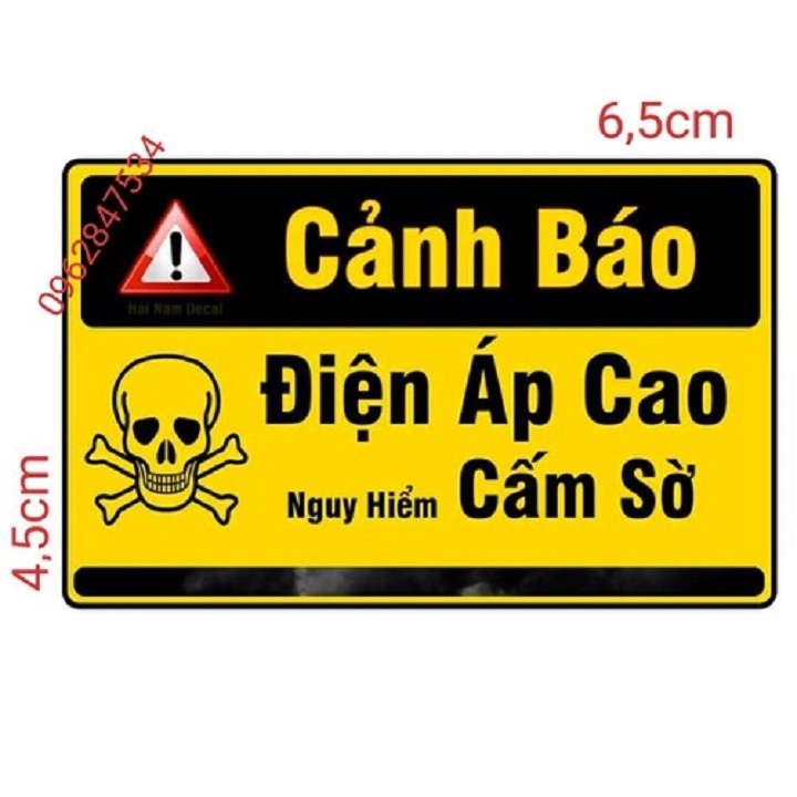 Tem xe Cảnh Báo Điện Áp Cao Nguy Hiểm Cấm Sờ 1 tấm 6,5x4,5 - Vindecal BD