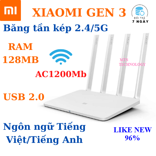 Bộ phát wifi Xiaomi gen 3 2 băng tần sóng 5G chuẩn AC1200Mb xuyên tường