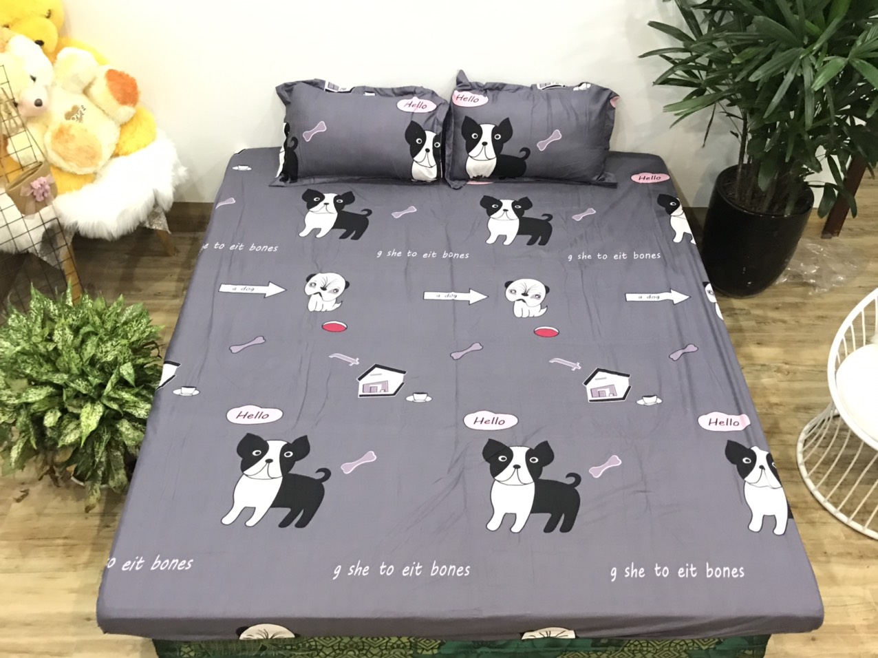 [Ga giường]Ga trải giường,Drap ga giường,ga bọc đệm vải cotton poly 1m2,1m4,1m5,1m6,1m8,2m2 mẫu chó ghi