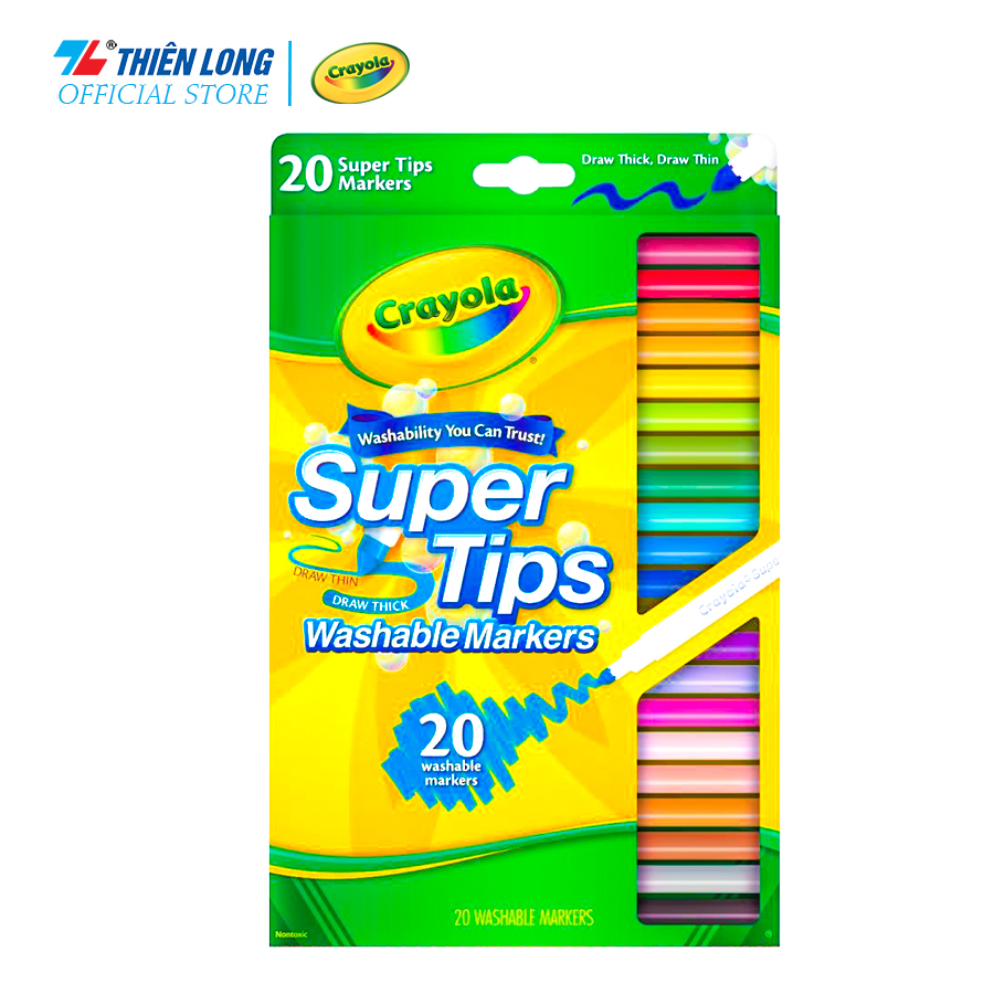Bộ 20 cây Bút lông Nét mảnh - Nét đậm Dễ tẩy rửa Crayola Supertips