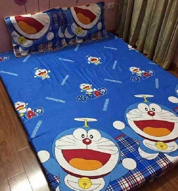 Bộ Ga Gối Cotton ( tặng kèm áo gối ôm ) Mẫu Doremon Chóng Chóng