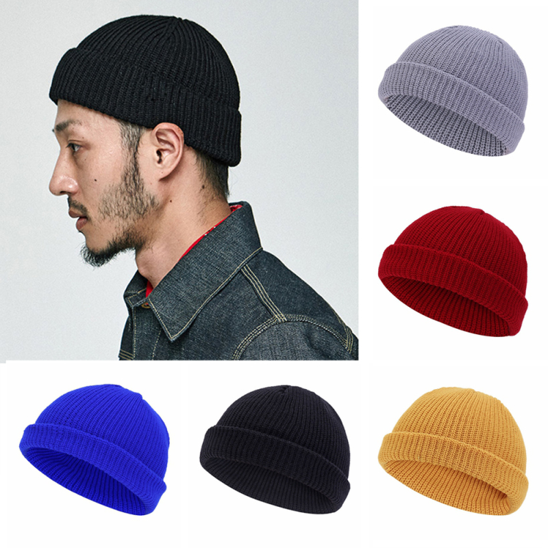 2YAO2YAO For Men Women Ribbed Cuffed Melon Cap Navy Style Beanie Hat Cuff Brimless Unisex Knitted Hat Skullcap Sailor Caps Beanies