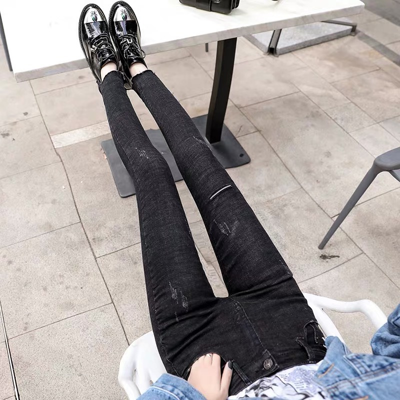 [HCM]Quần jean dài BIG SIZE muối tiêu đen cào xước lưng cao co dãn mạnh rẻ đẹp dành cho người béo 3196