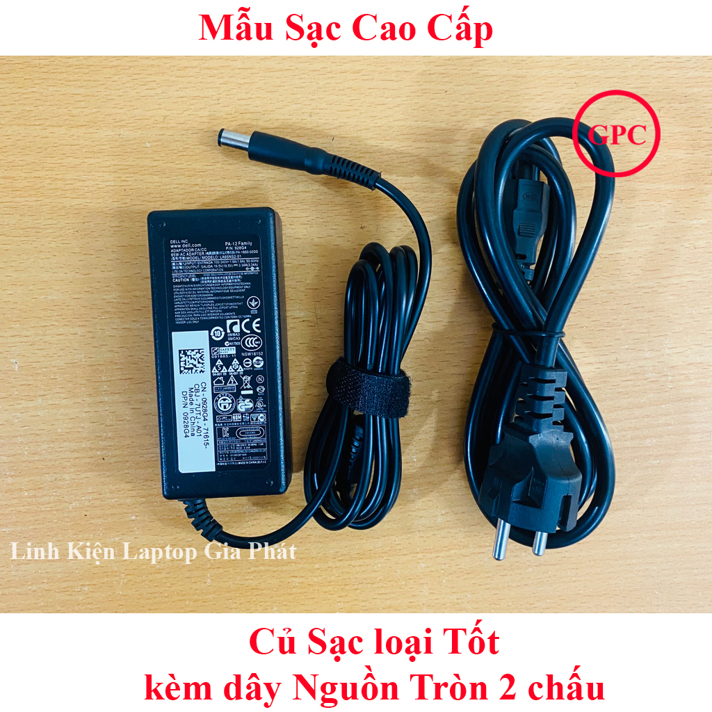 Sạc Laptop Dell 19.5V - 3.34A - 65W chân tròn To đường kính đầu sạc 7.4mm (ký hiệu Φ7.4x5.0mm)