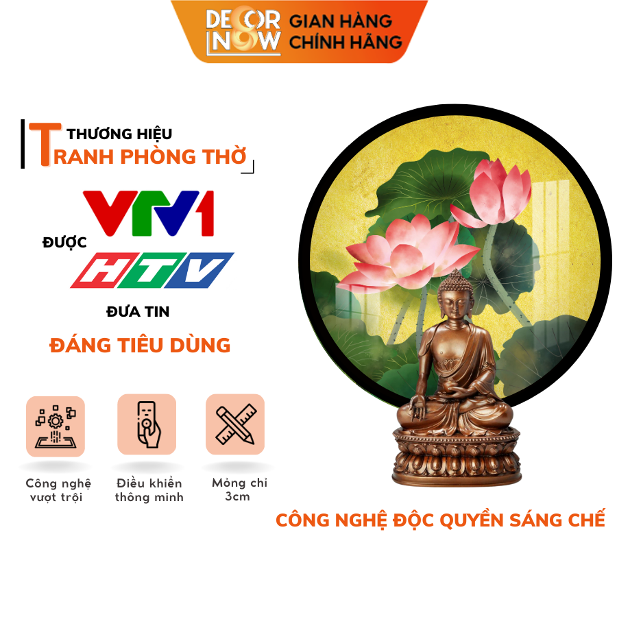 Đèn hào quang phật in tranh trúc chỉ decornow 20,30 cm, trang trí bàn thờ, hào quang trúc chỉ hoa sen, dcn-14