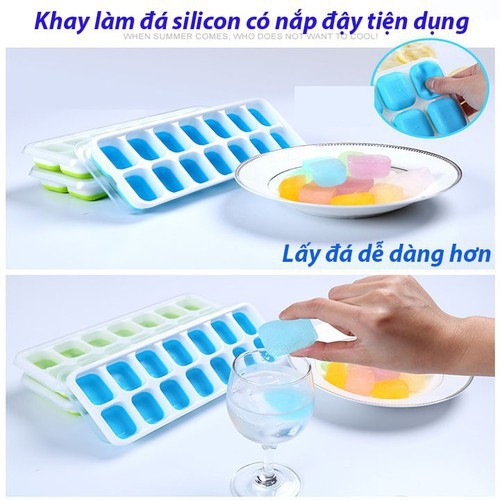 Khay Làm Đá, Làm Thạch Silicon Có Nắp Đậy