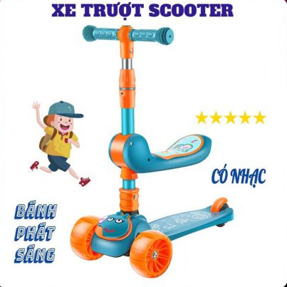 Xe trượt scooter cao cấp 3 in 1 có ghế gấp gọn, đèn led 3 bánh, phát nhạc