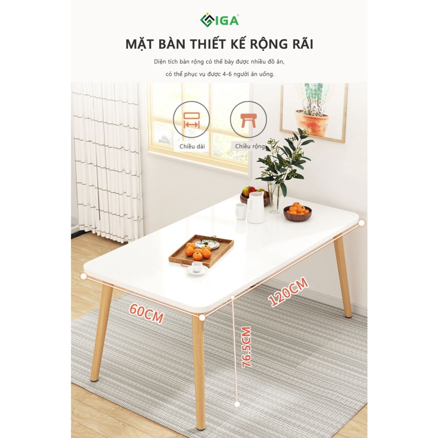 Bàn ăn IGA phong cách bắc âu ( không bao gồm ghế ngồi) GP181