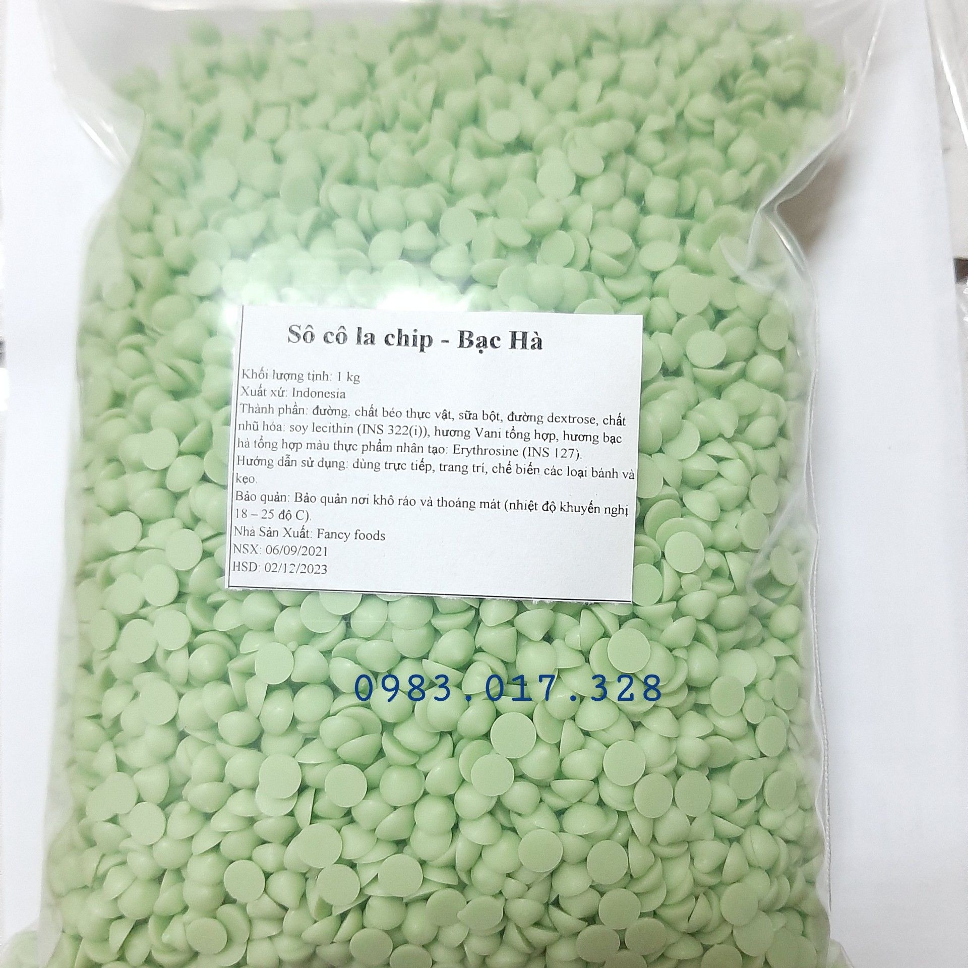 Socola chíp xanh bạc hà túi 200 gram