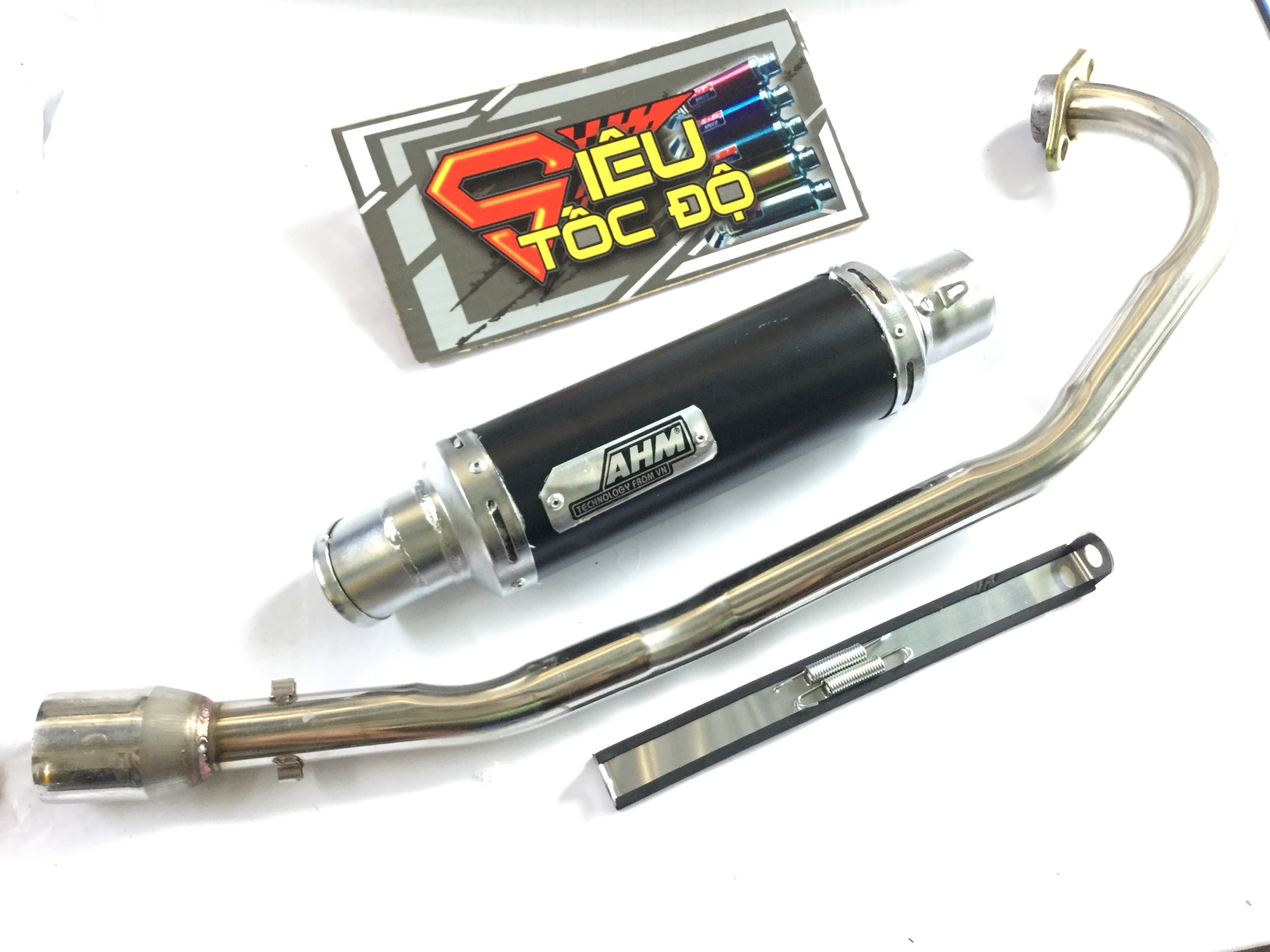 Pô ahm đen full pass treo lò xo bao gồm cả cổ pô độ cho xe exciter 4 số 2010