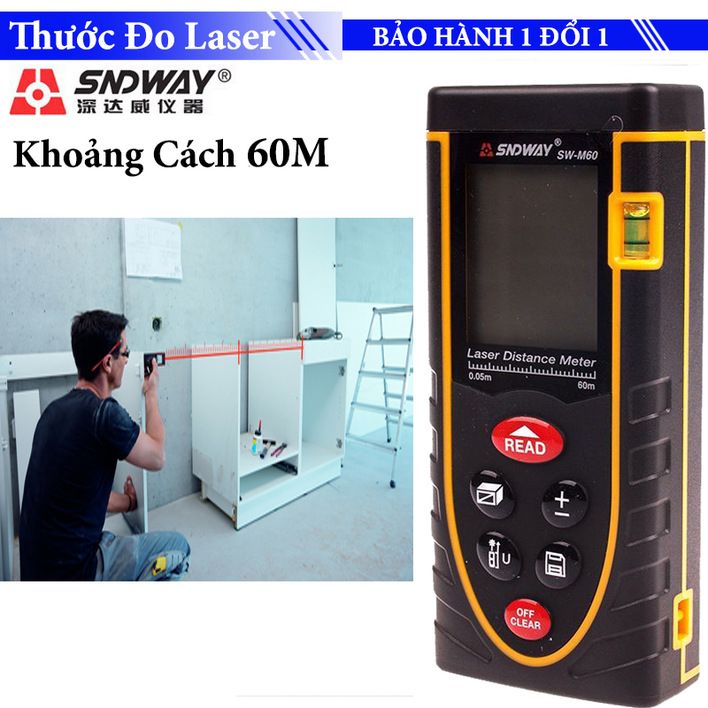 Thước đo Khoảng cách Laser SNDWAY SW-60m phạm vi đo 60m Chuyên dụng cho thiết kế