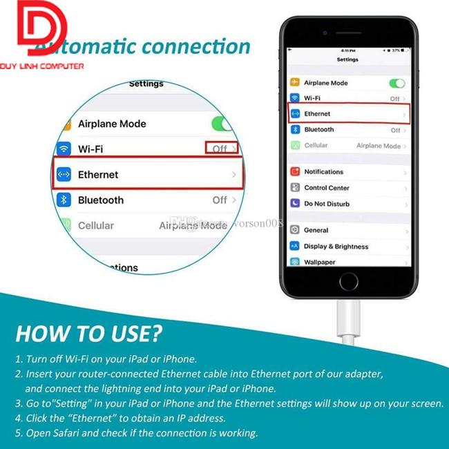 Cáp Lightning OTG to Lan, Hub USB dùng cho iPhone, iPad