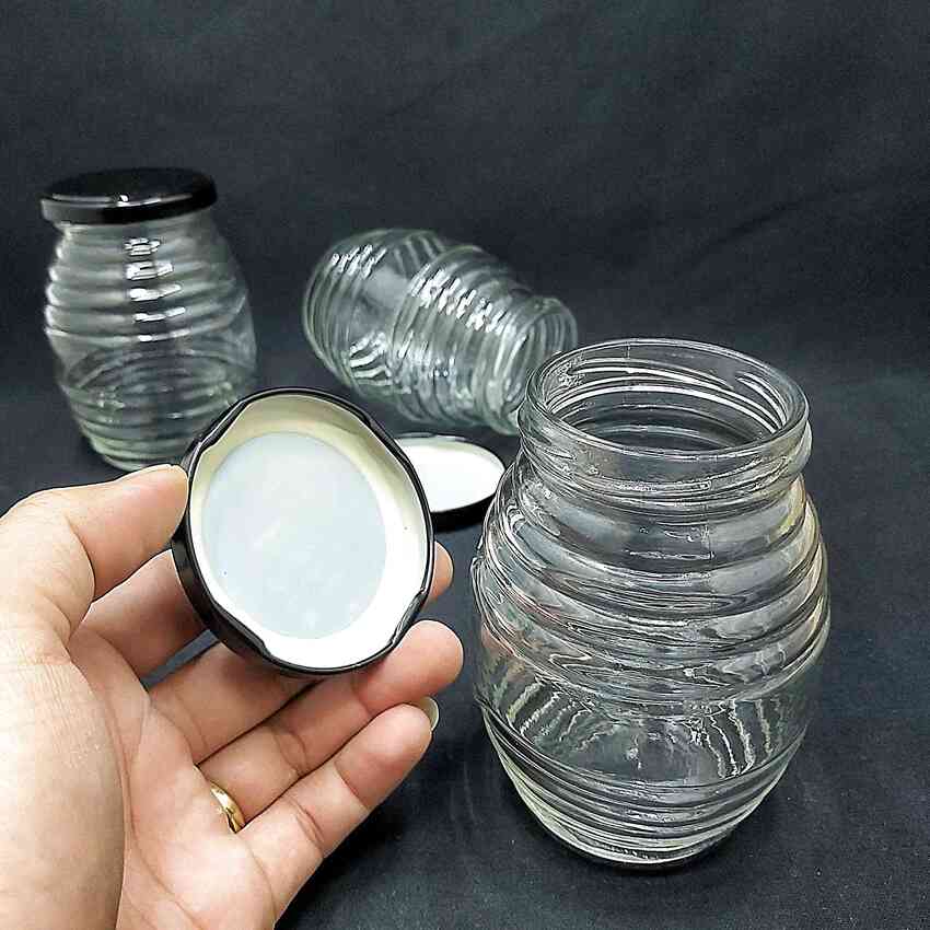 Hũ Thủy Tinh Đựng Gia Vị 350ML (combo 8 cái) con ong nắp thiếc đen – Hũ Đựng Gia Vị Thủy Tinh - Hũ Thủy Tinh Đựng Mật Ong yến chưng