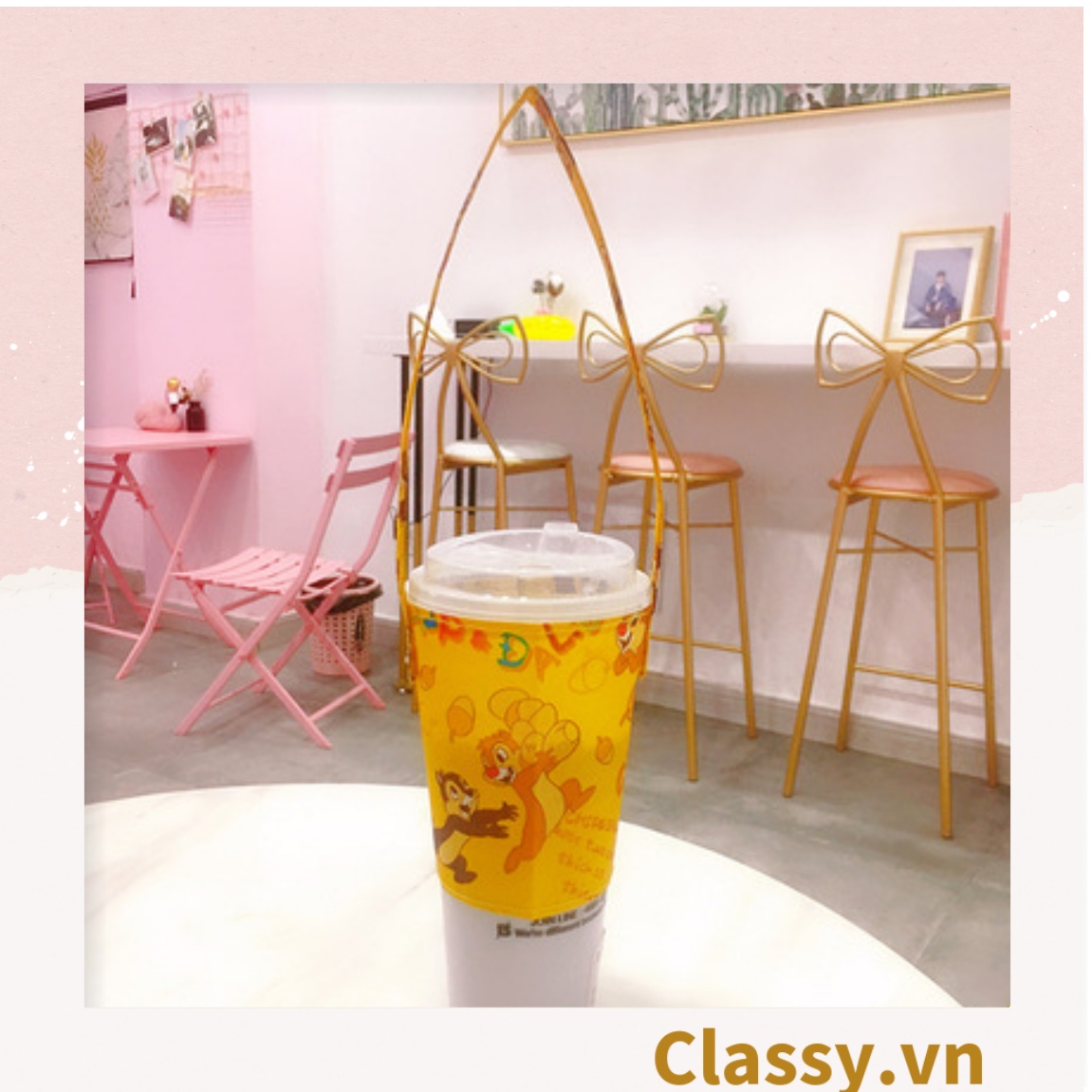 Classy Túi vải canvas cup holder đựng ly giữ nhiệt, bình nước có quai xách nhiều họa tiết ngộ nghĩnh PK1324