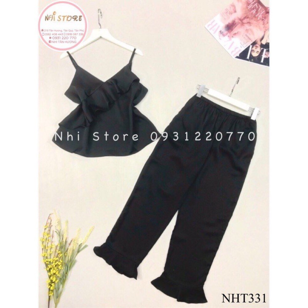 [ FreeShip ] [HCM]Bộ Mặc Nhà Nữ NHISTORE Áo 2 Dây Bèo Quần Dài Chất Lụa Satin Cute Cực Xinh Dưới 57kg