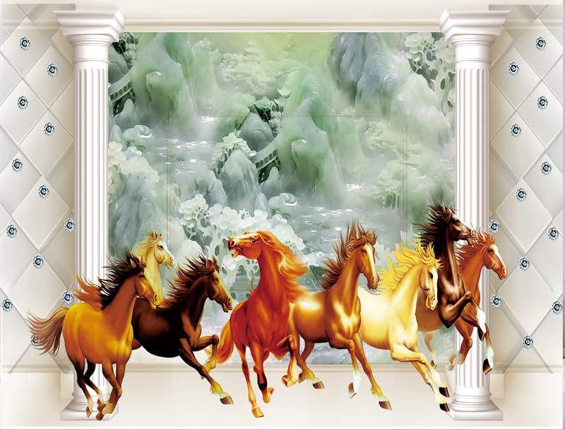 Tranh dán 3d phòng khách Mã đáo thành công, Chất liệu Decal bóc dán, phòng bếp, phòng ngủ, phòng khách, phòng cho bé, phòng làm việc, Decal đẹp ,tranh dán tường
