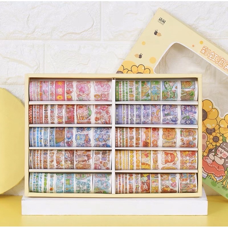 [COLORFUL GIRL] Hộp 100 cuộn washi tape dễ thương (có tách lẻ 20 cuộn)