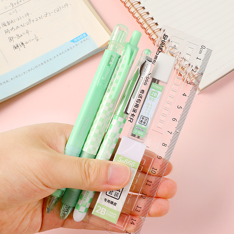 Túi Dụng Cụ Học Tập Gồm Bút Bi/Gôm/Thước