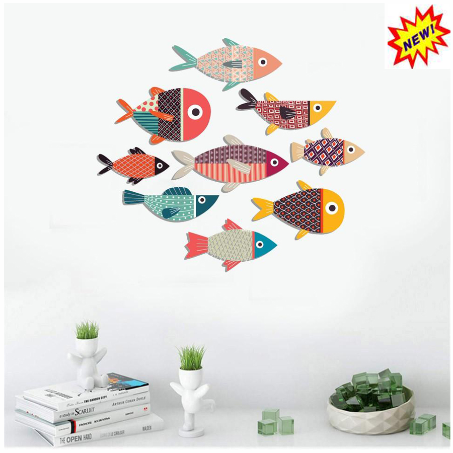 [HCM]BỘ CÁ DECOR CAO CẤP - 9 EM CÁ DÁN TƯỜNG BỘ 9 CON CÁ DÁN TƯỜNG