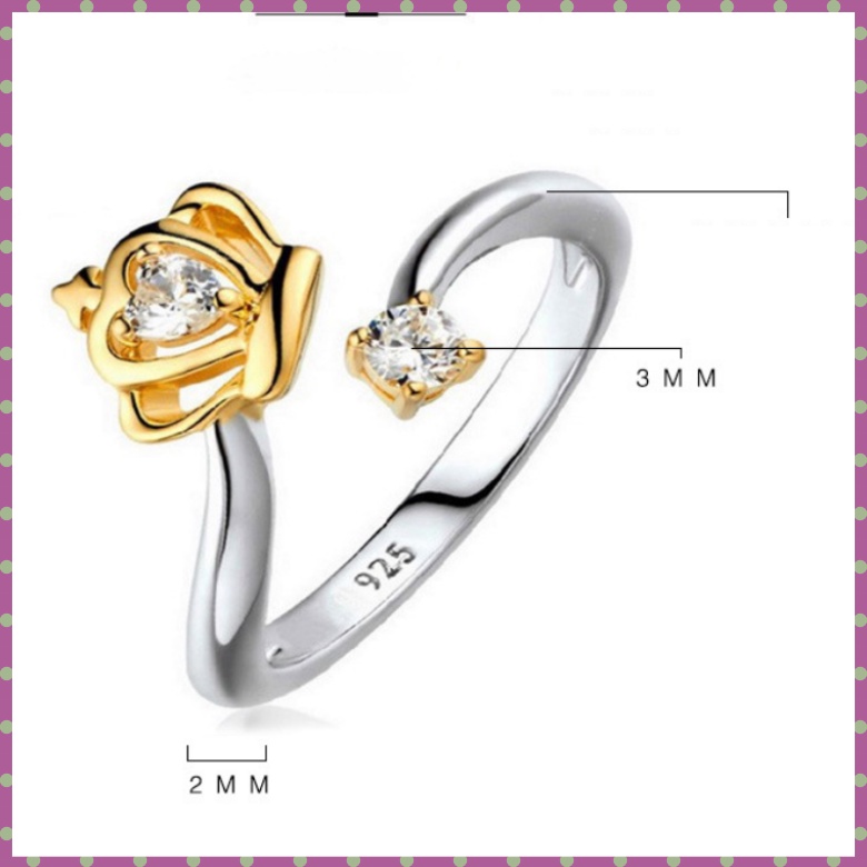Nhẫn mạ màu bạc đính đá nhân tạo kiểu dáng vương miệng