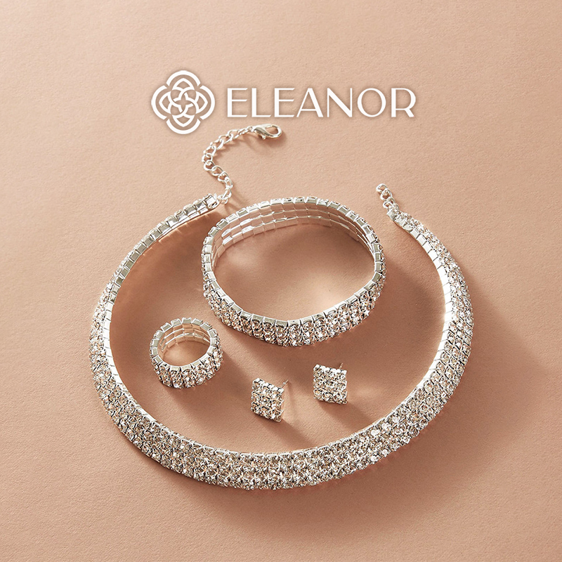 Dây chuyền choker dạng kiềng vòng tay bông tai nhẫn nữ Eleanor Accessories bộ trang sức đính đá phụ kiện trang sức 4812