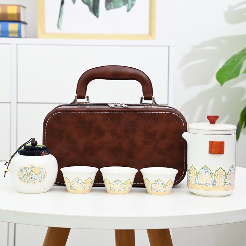 Bộ ấm chén pha trà du lịch, kèm vali da sang trọng