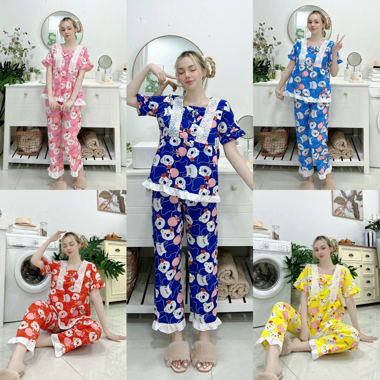 Đồ ngủ Pijama nữ vải lụa hàn có túi mềm mịn set bộ tay ngắn mùa hè 2023 freesize 57kg