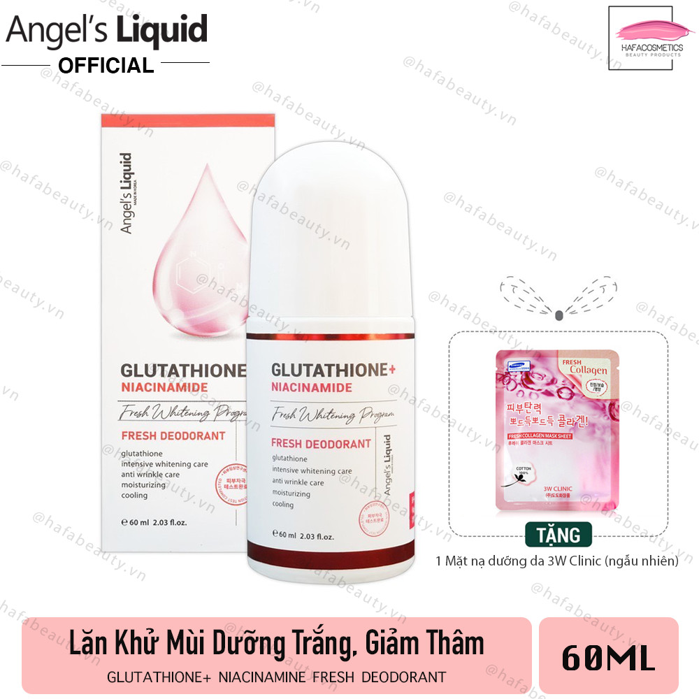 [PHIÊN BẢN NÂNG CẤP] Lăn Khử Mùi Giảm Thâm, Giảm Mồ Hôi Hiệu Quả Vùng Nách Angel's Liquid Glutathione+ Niacinamide Fresh Deodorant 60ml + Tặng Mặt Nạ 3W Clinic - HAFA STORE