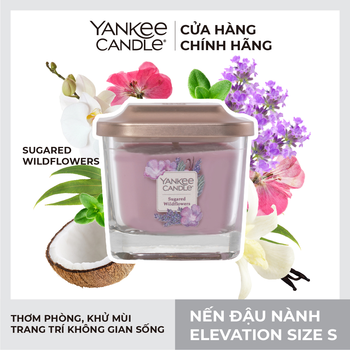 Nến ly vuông Elevation Yankee Candle size S - Sugared Wildflowers