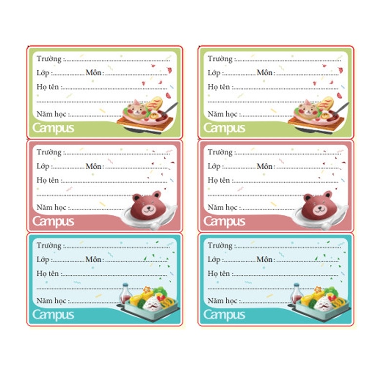 Combo 5 túi Nhãn Vở Food Campus NT-FOD12 (12 Nhãn/Xấp)