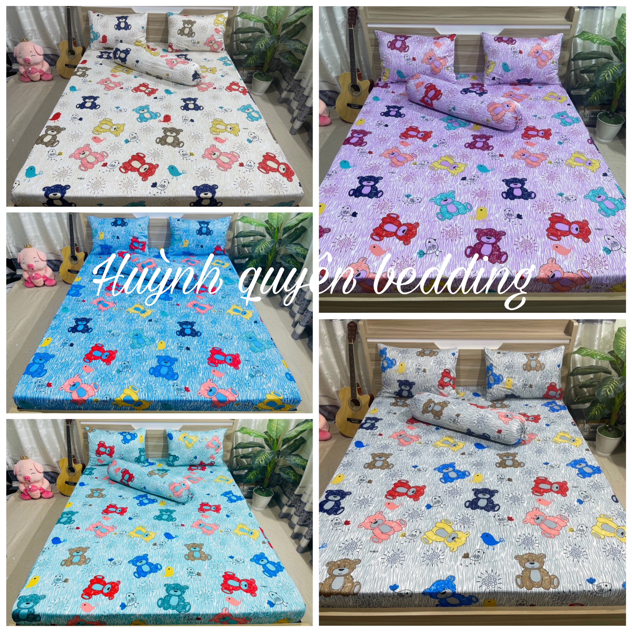 Bộ drap ga thun Hàn quốc mẫu gấu bông mới chất đẹp