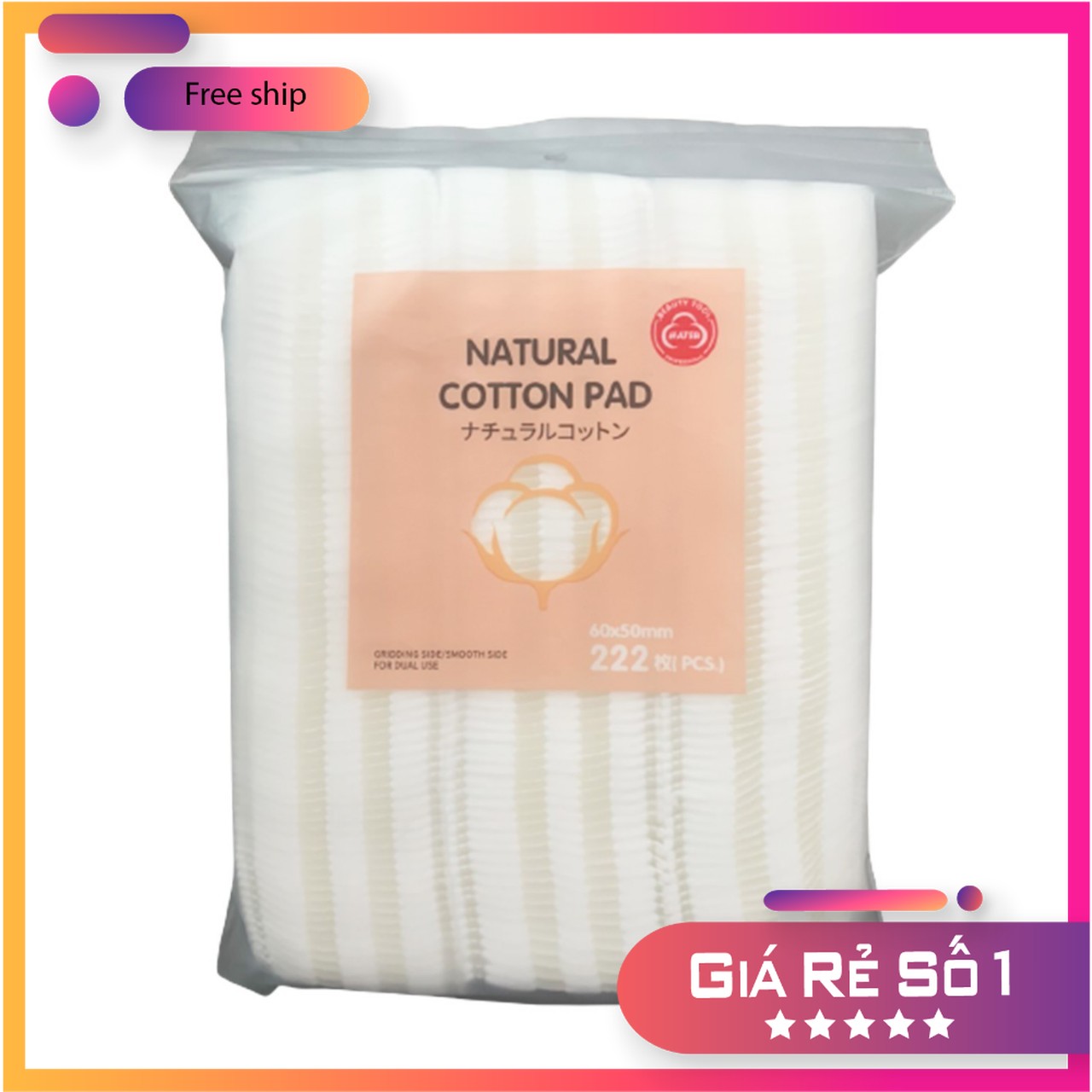 Bông tẩy trang 3 lớp 222 miếng natural cotton pad - siêu dày, siêu mềm mịn