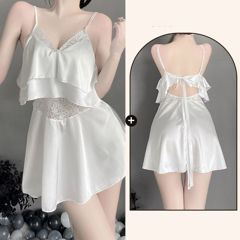 Váy ngủ sexy viền ren xinh đẹp, đầm ngủ lụa sexy dây buộc lưng HT61