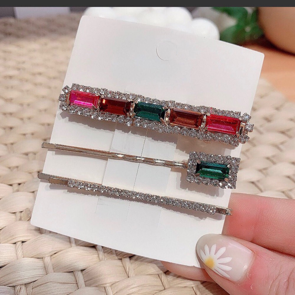 Set 3 kẹp tóc mái đính đá màu sang trọng Phụ Kiện 68