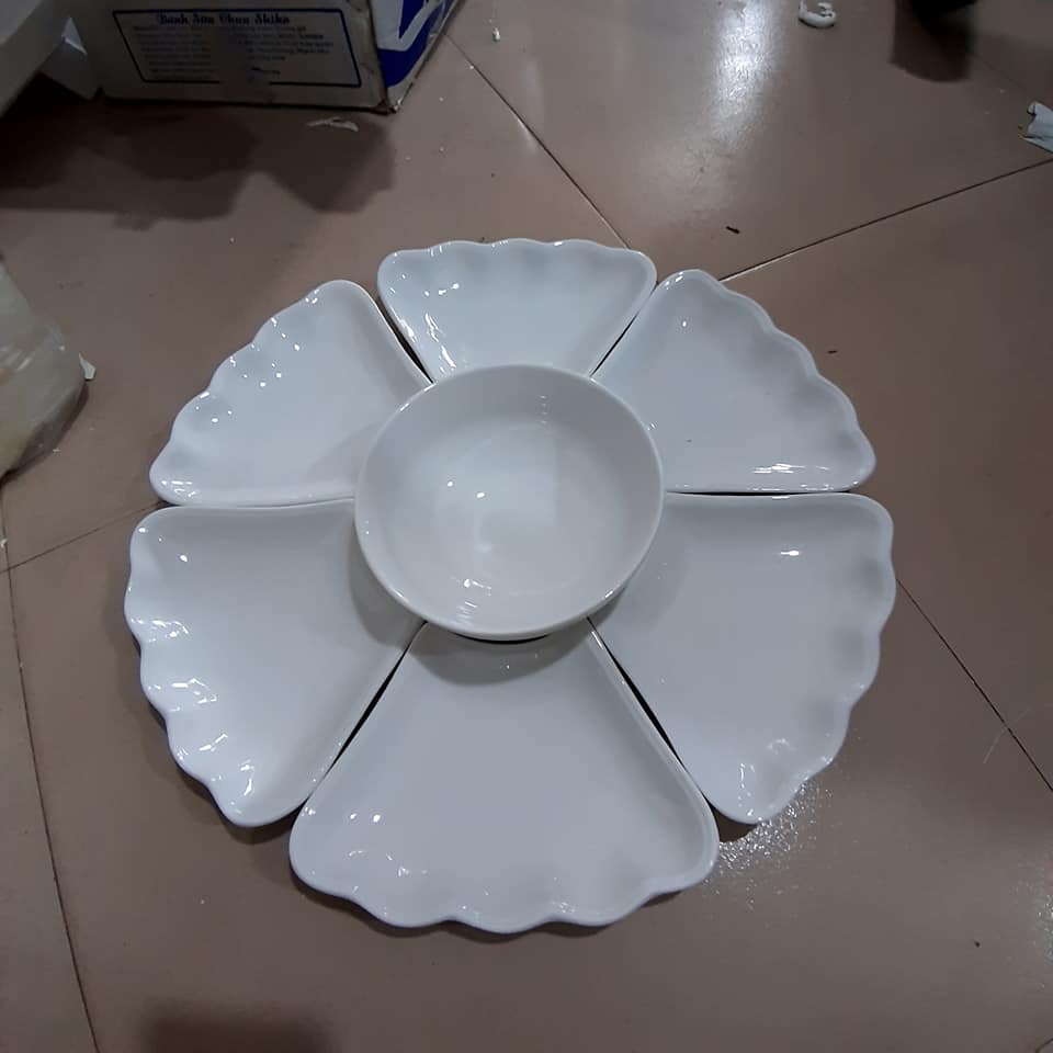 Bộ đĩa hoa mặt trời gốm sứ Minh Châu