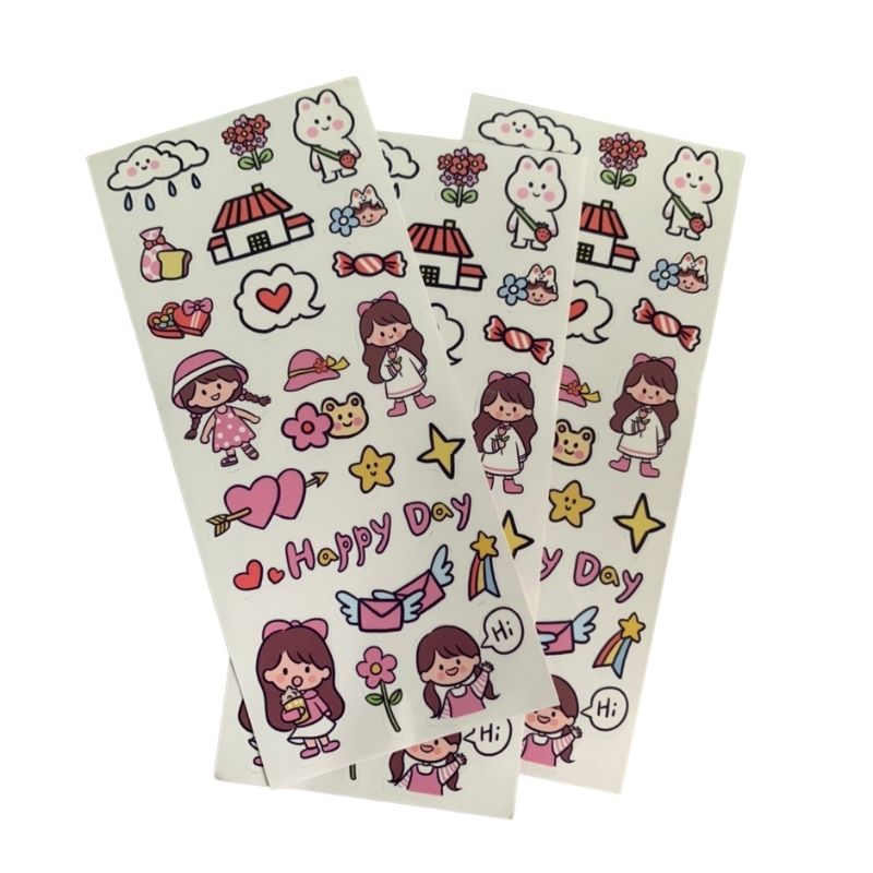 Sticker dán cute, bé gái dễ thương, happy day