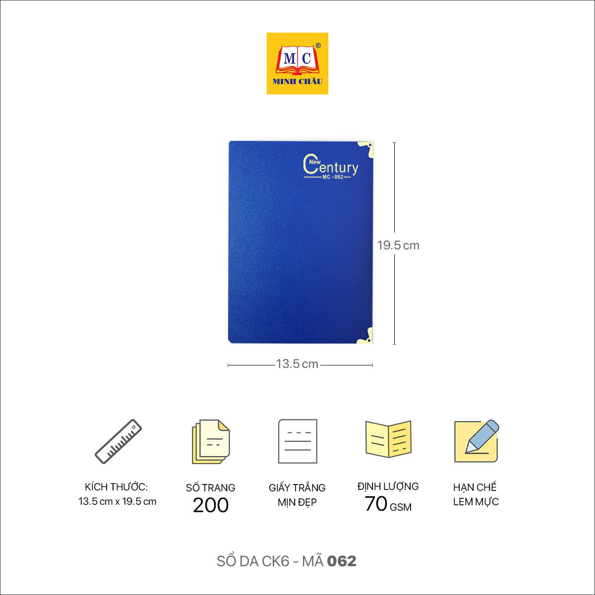 Sổ Da Minh Châu CK6 nẹp góc đồng, cứng cáp, chắc chắn