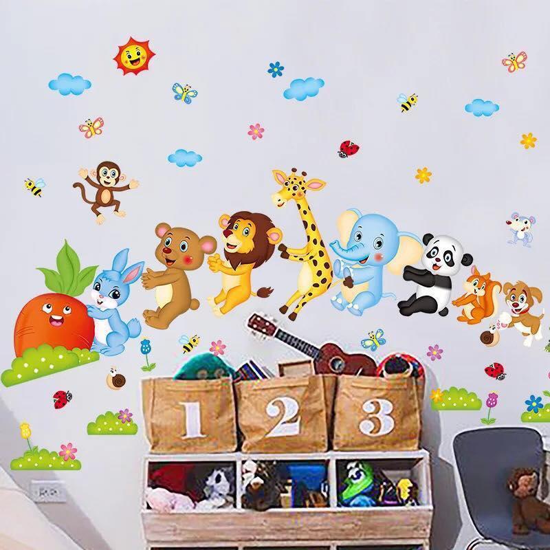 [HCM]DECAL DÁN TƯỜNG VƯỜN THÚ CÂY TÁO VÀ ĐOÀN KẾT