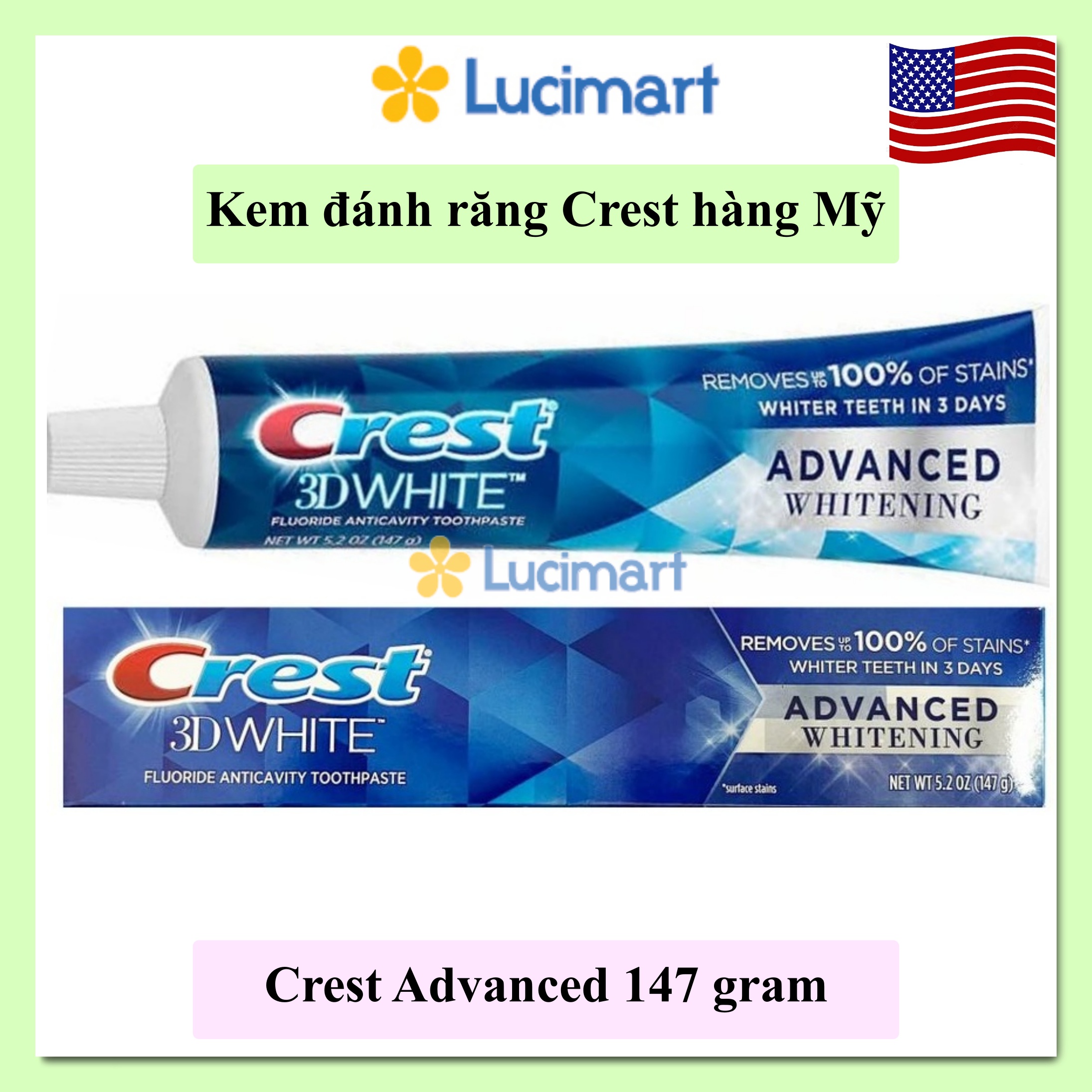 Kem đánh răng Crest 3D White Advanced Whitening 147g [Hàng Mỹ]