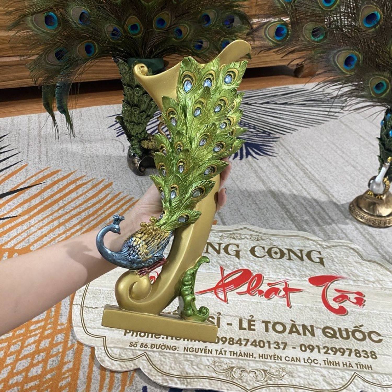 Bình cắm lông công, cắm hoa hình chim công xanh [Hàng nhập khẩu]