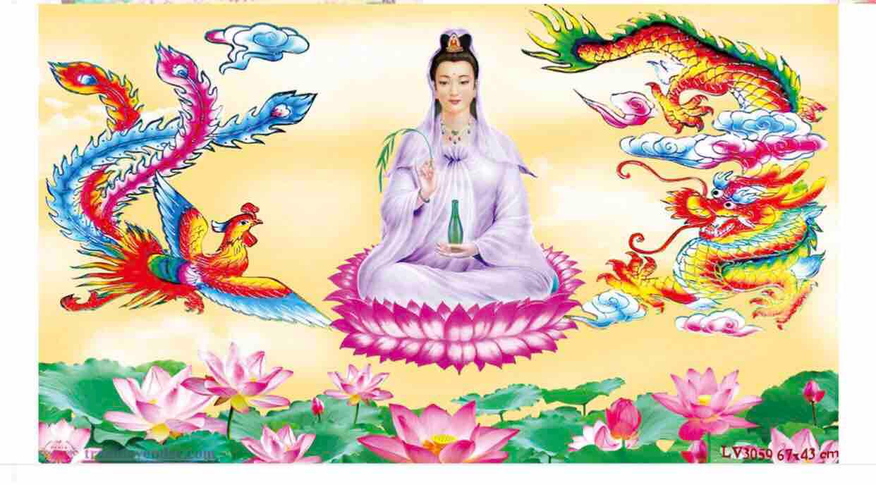 Tranh thêu phật quan âm kt 67x43 cm