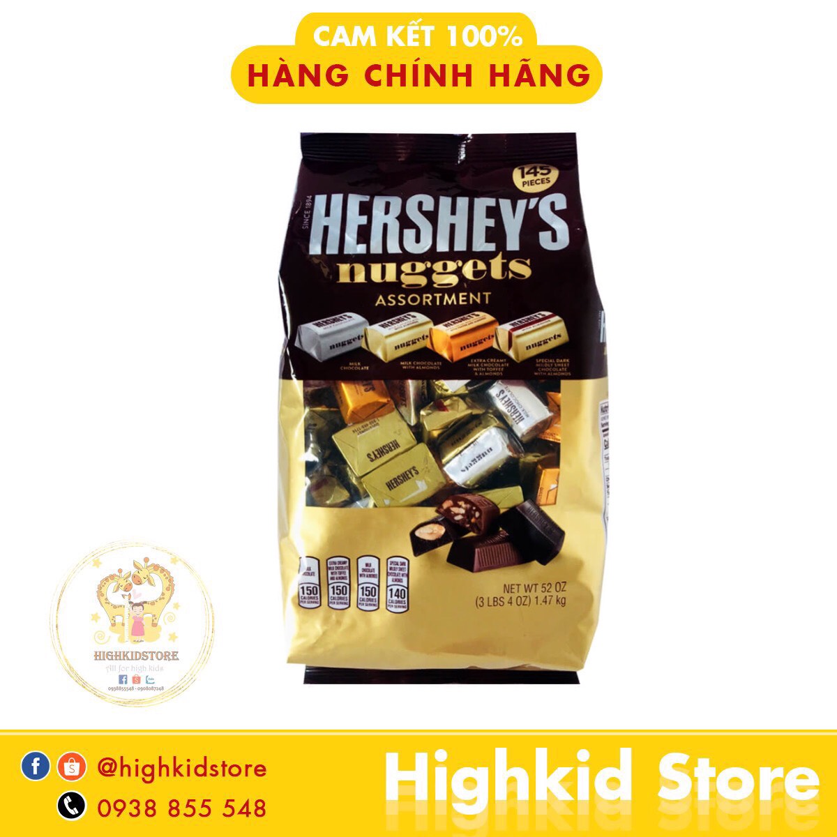 Kẹo socola Hershey's Nuggets chocolate 1.47Kg 4 vị của Mỹ