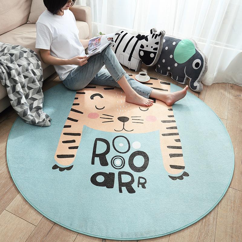 Thảm Tròn Trang Trí Hoạt Hình Nhung Nỉ Gai Cao Su Chống Trượt 100cm