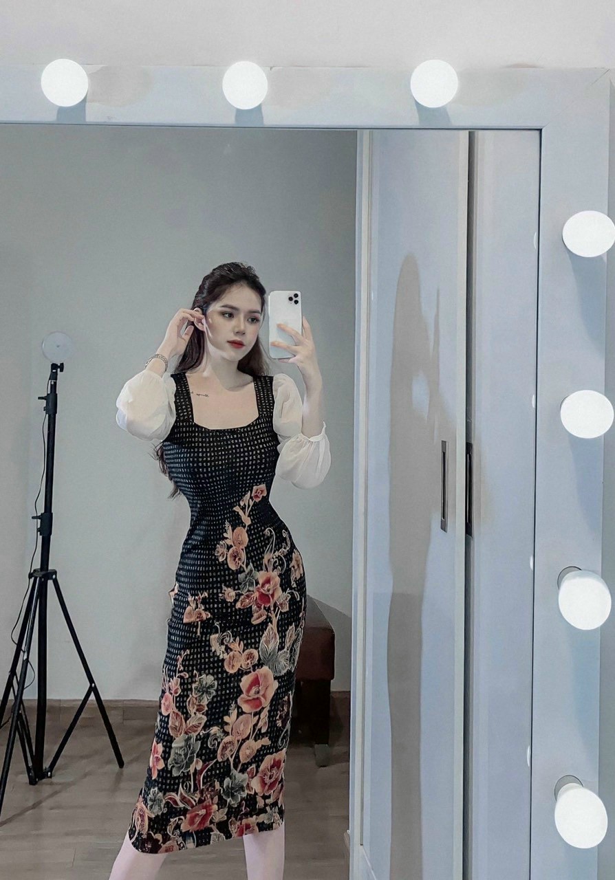 Đầm body tay tơ trắng-QH#damnu