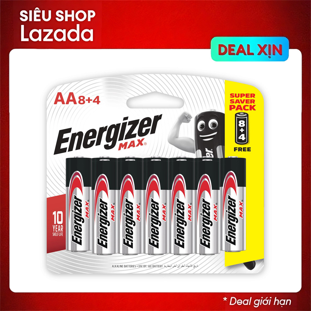 Bộ 8+4 Pin AA Energizer Alkaline chống chảy E91 pin tiểu 1.5V dùng tốt với mọi thiết bị