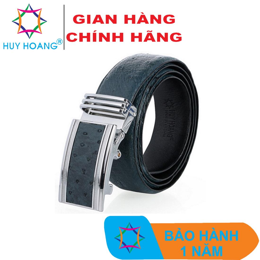 Thắt lưng nam da đà điểu bản lớn da hột màu xanh rêu HK4454