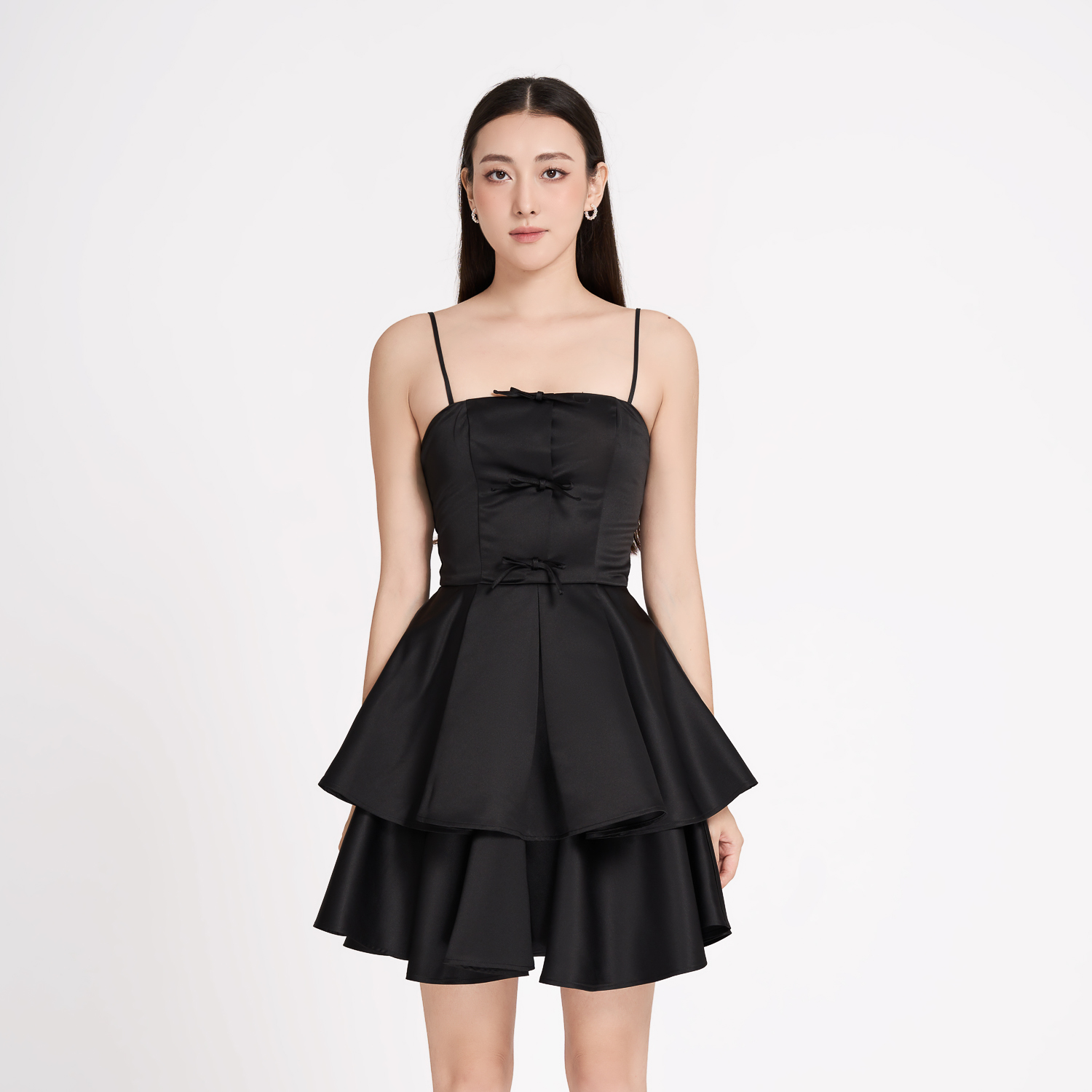 Đầm mini xòe phi tapta phối nơ trang trí Maybi